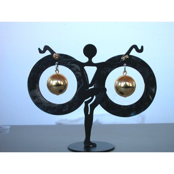 Vintage Brutalist Gold & Silver Tone Statement Necklace & Clip-On Earrings Set 1 - Picture 9 of 14